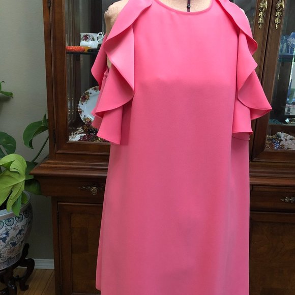 Kate Spade Petunia Pink Cold Shoulder Crepe Mini Shift Dress Size XS. - Picture 1 of 4